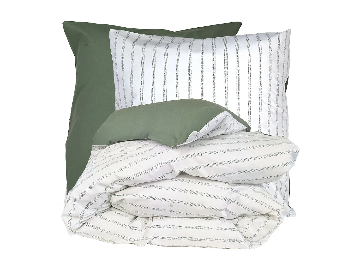 Parure de lit 200x200 cm 65x65 cm percale coton GABY vert Kaki 3 pièces