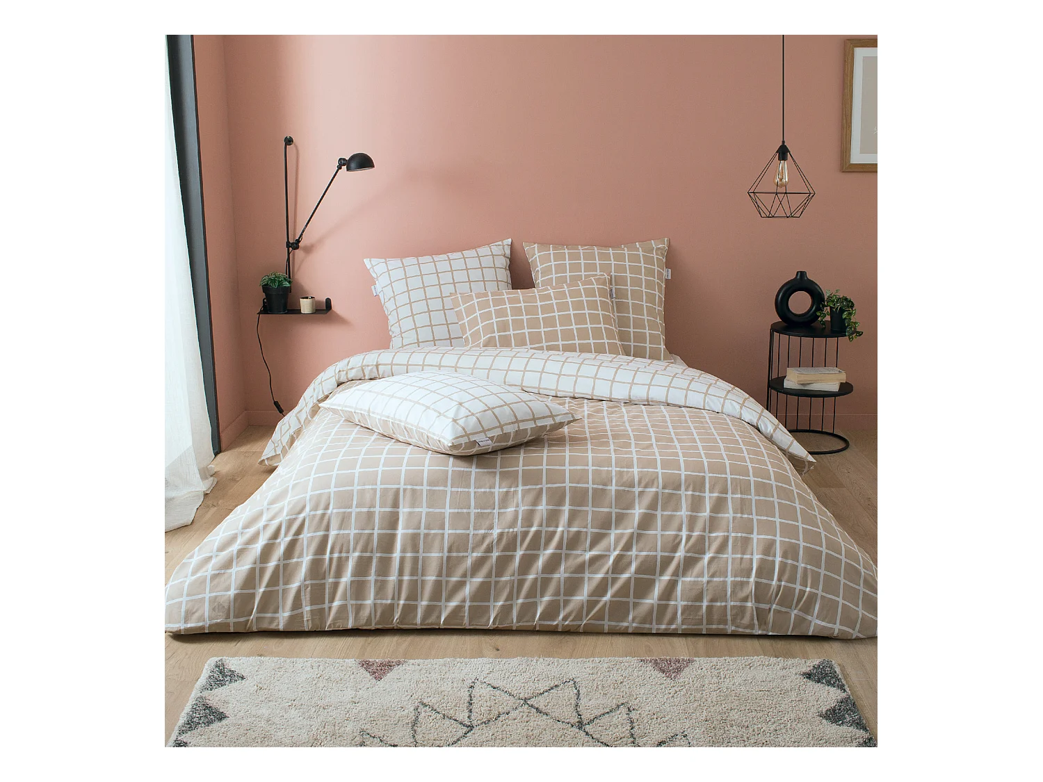 Parure de lit 140x200 cm percale coton DDM MAX Beige 2 pièces