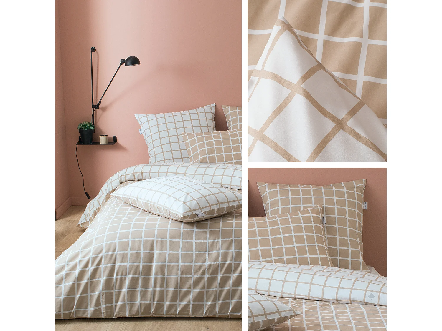 Parure de lit 260x240 cm percale coton DDM MAX Beige 3 pièces