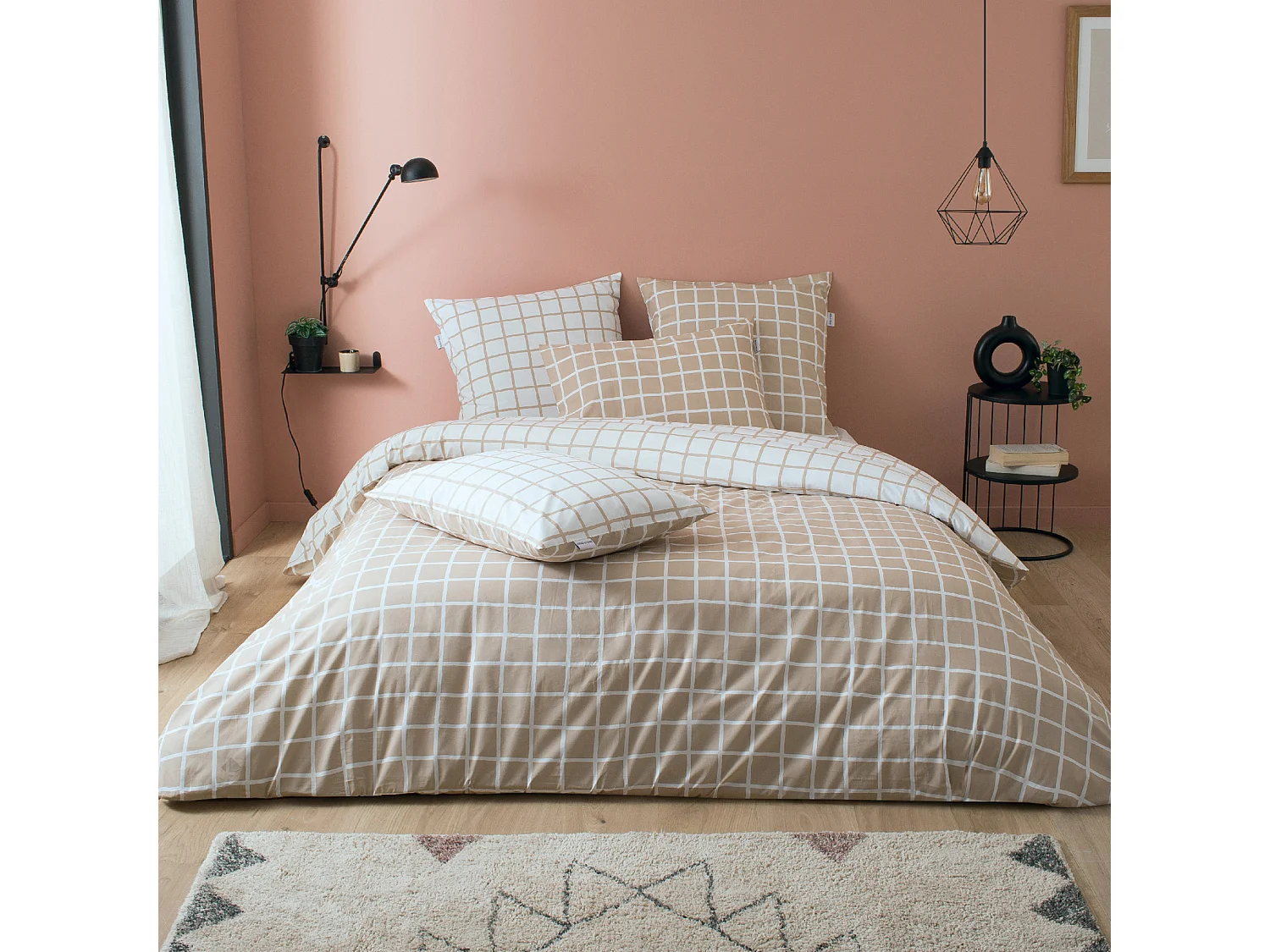 Parure de lit 280x240 cm percale coton DDM MAX Beige 3 pièces