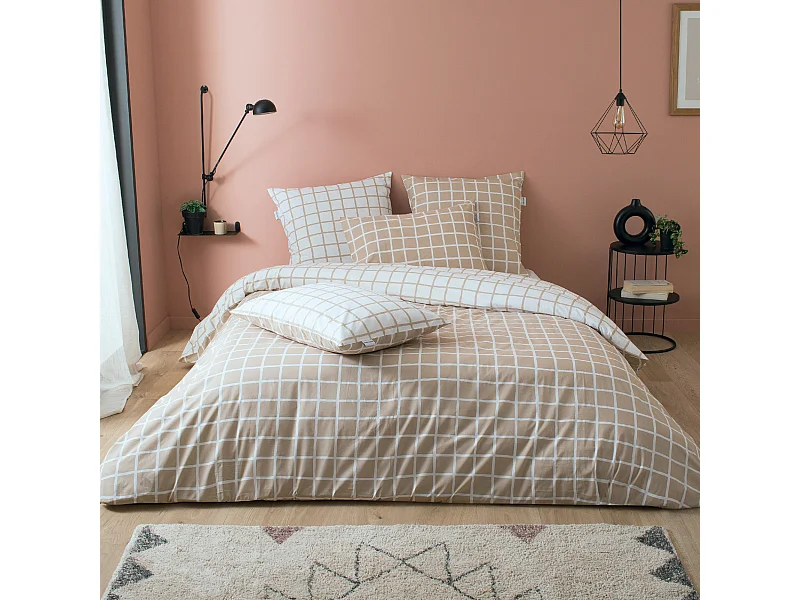 Parure de lit 200x200 cm percale coton DDM MAX Beige 3 pièces