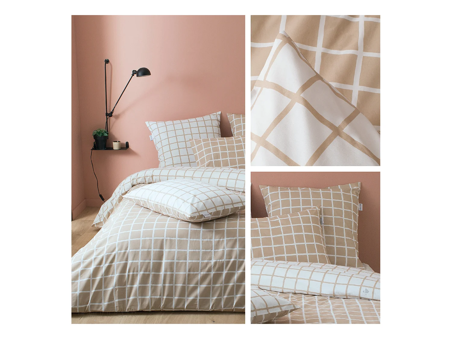 Parure de lit 200x200 cm percale coton DDM MAX Beige 3 pièces