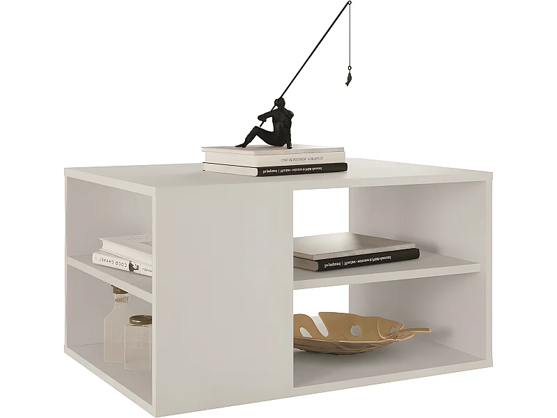 Table Basse Rectangle Blanche 4 Niches L 68 H 36.2 P 45 cm