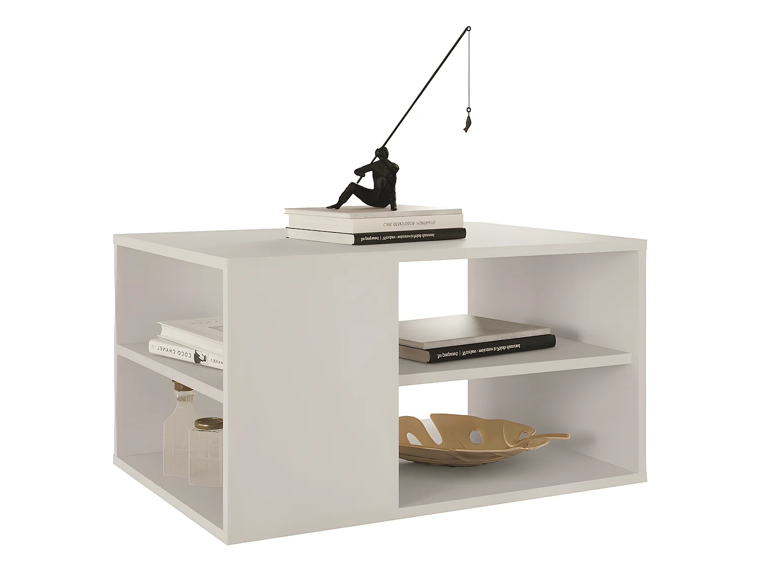 Table Basse Rectangle Blanche 4 Niches L 68 H 36.2 P 45 cm