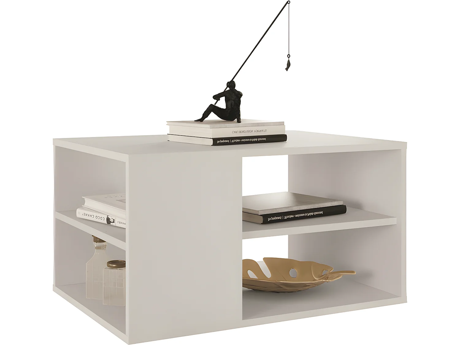 Table Basse Rectangle Blanche 4 Niches L 68 H 36.2 P 45 cm