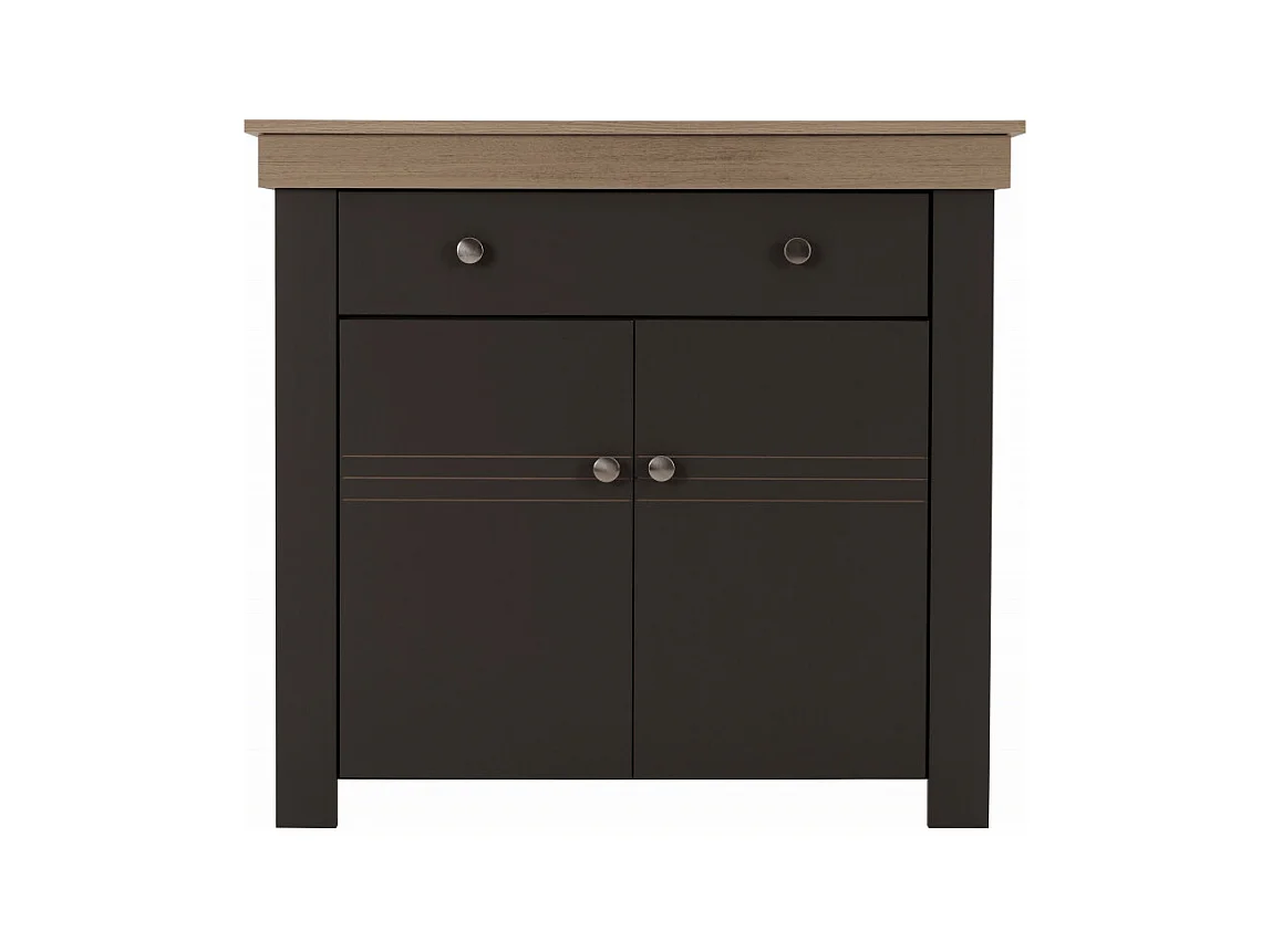 Buffet Bas 2 Portes 1 Tiroir Chêne et Gris Corniche L 88 H 81.5 P 39.7 cm