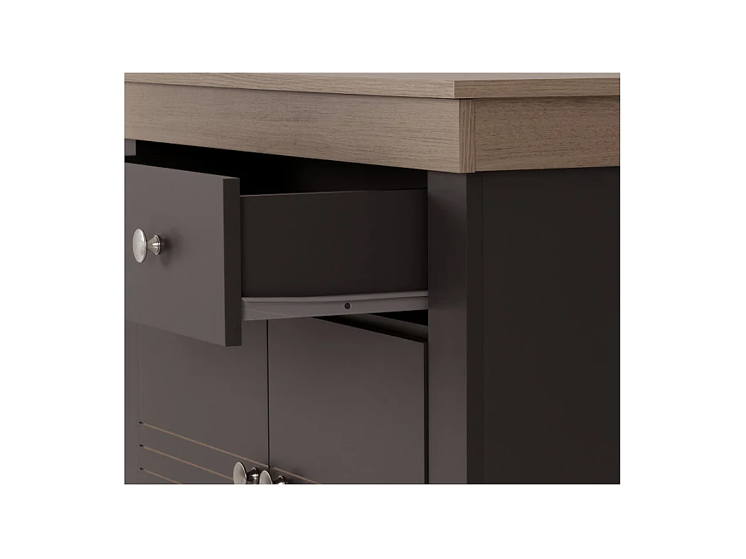 Buffet Bas 2 Portes 1 Tiroir Chêne et Gris Corniche L 88 H 81.5 P 39.7 cm