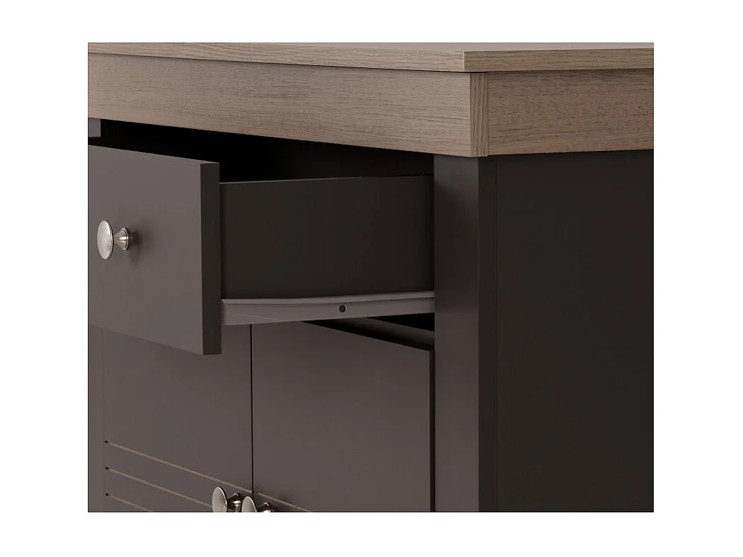 Buffet Bas 2 Portes 1 Tiroir Chêne et Gris Corniche L 88 H 81.5 P 39.7 cm
