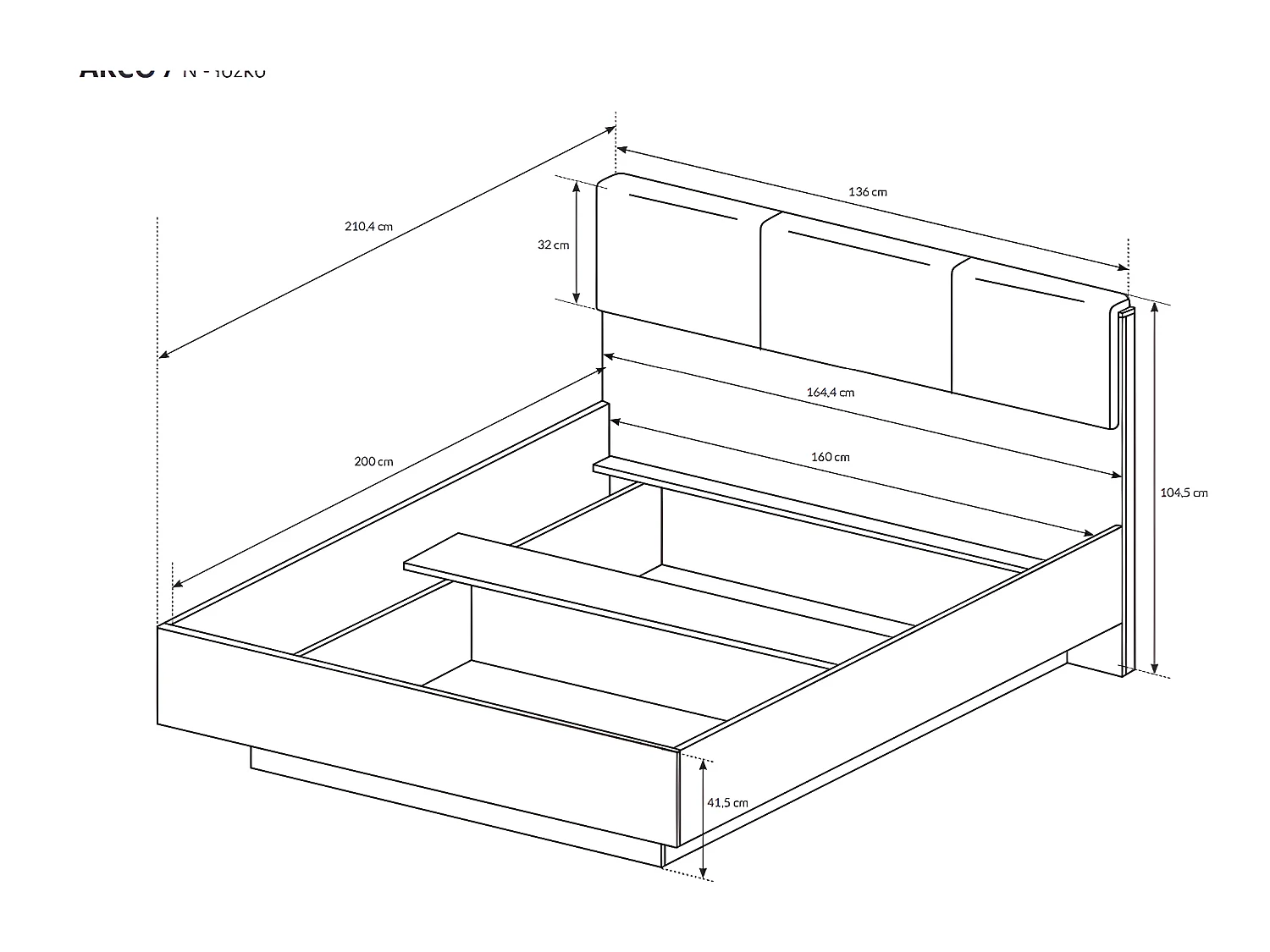 Bed met nachtkastjes 160 x 200 cm - Met ledverlichting - Wit en naturel + bedbodem + matras - MURARI