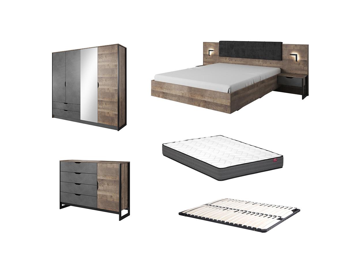 Schlafzimmer-Set - Bett mit Nachttischen - 160 x 200 cm + Lattenrost + Matr günstig online kaufen