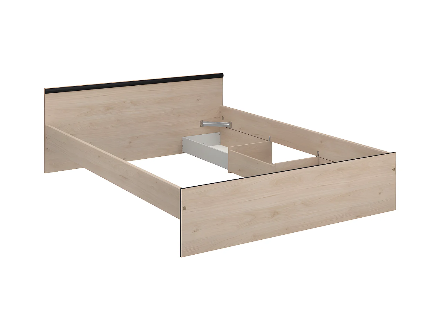 Łóżko ze skrzynią 140 × 190 cm – 2 szuflady i 1 wnęka: Naturalne + Stelaż + Materac – PABLO