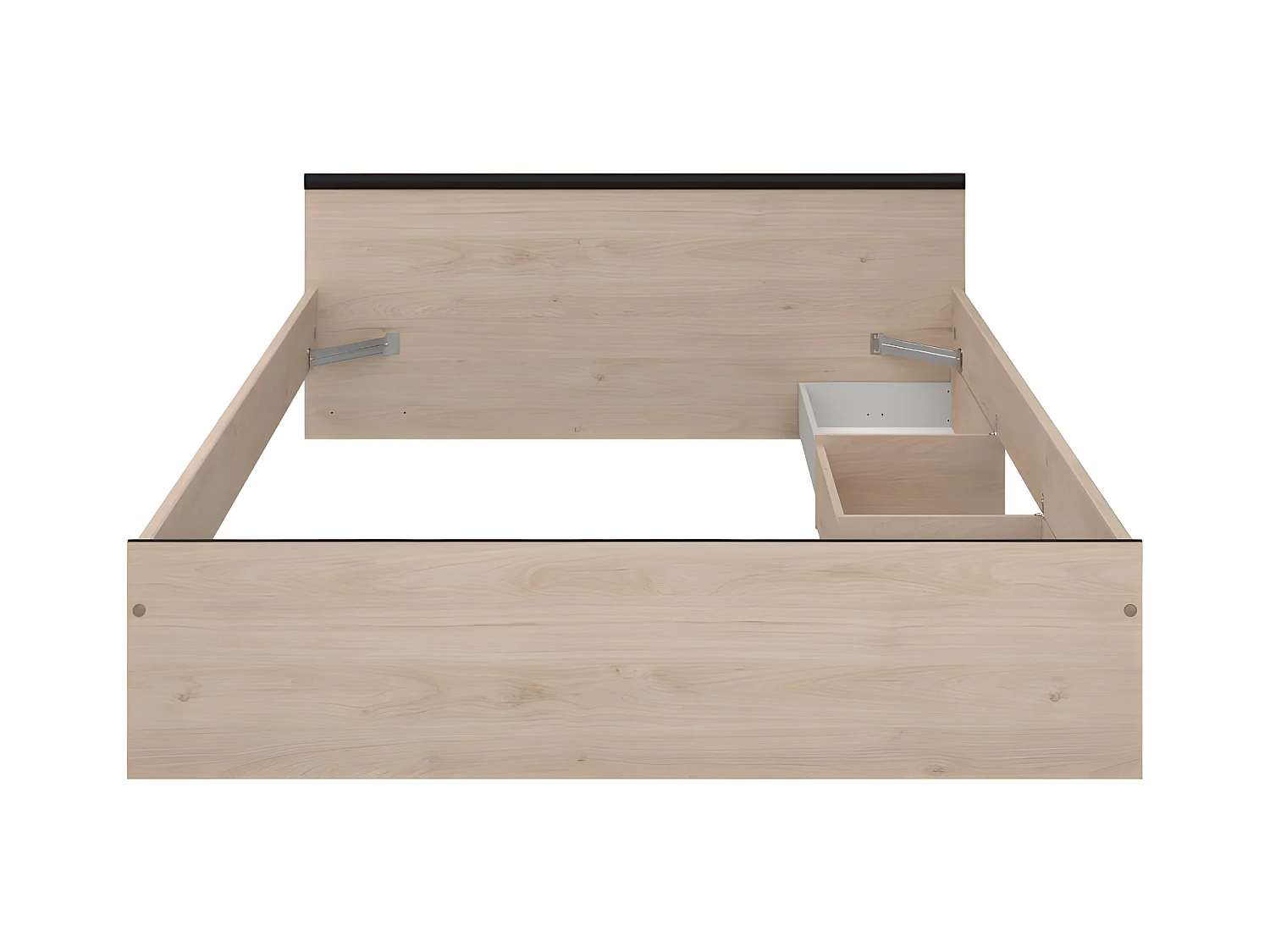 Łóżko ze skrzynią 140 × 190 cm – 2 szuflady i 1 wnęka: Naturalne + Stelaż + Materac – PABLO