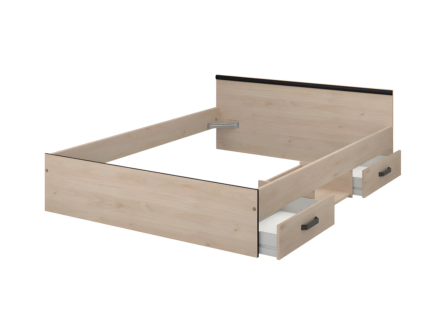 Łóżko ze skrzynią 140 × 190 cm – 2 szuflady i 1 wnęka: Naturalne + Stelaż + Materac – PABLO