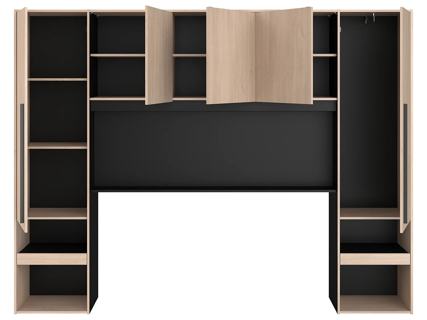 Cama com espaços de arrumação 140 x 190 cm com LEDs cor natural e preto + sommier + colchão - VELONA