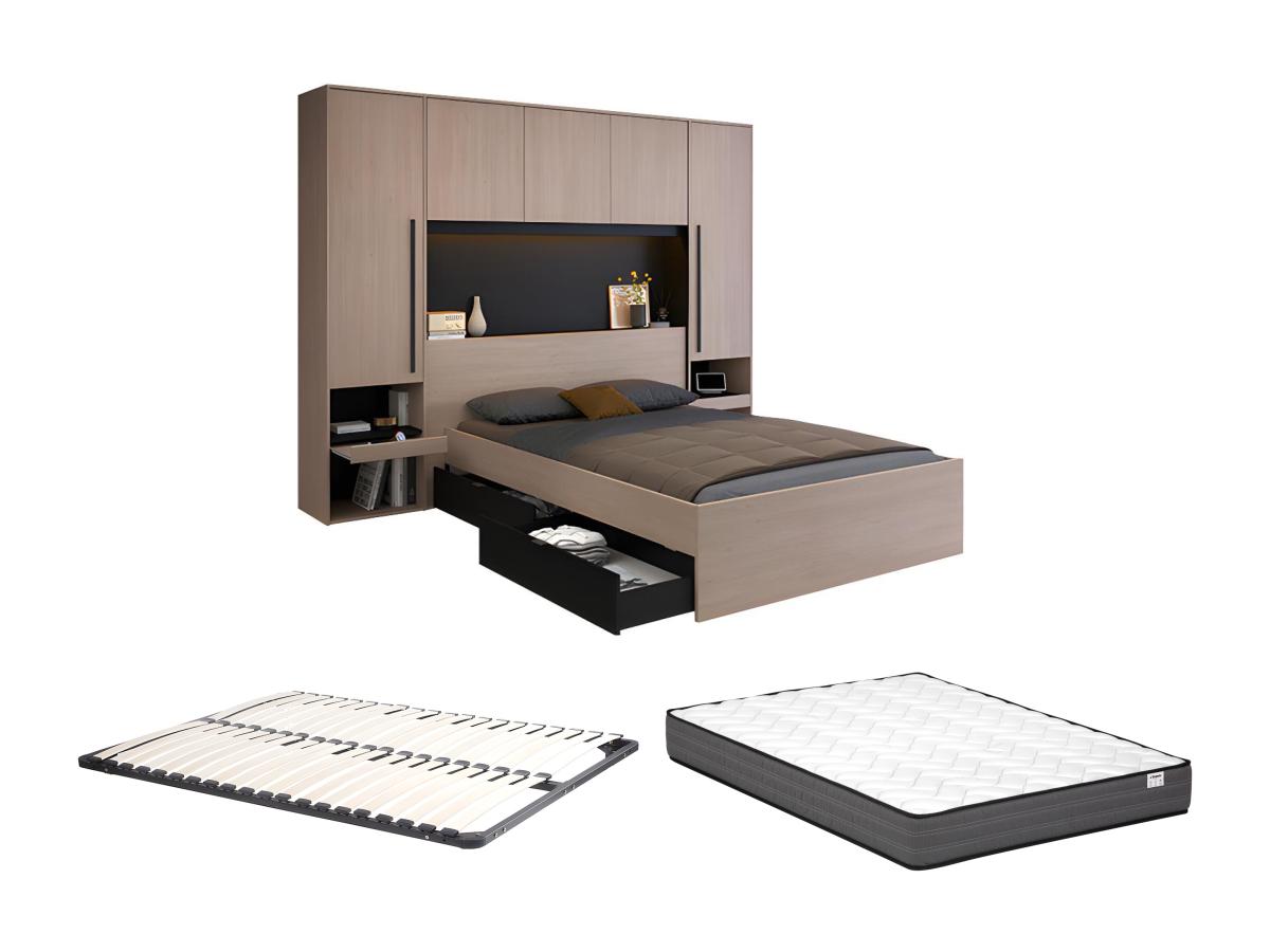 Bett mit Stauraum + Lattenrost + Matratze - 160 x 200 cm - Mit LED-Beleucht günstig online kaufen