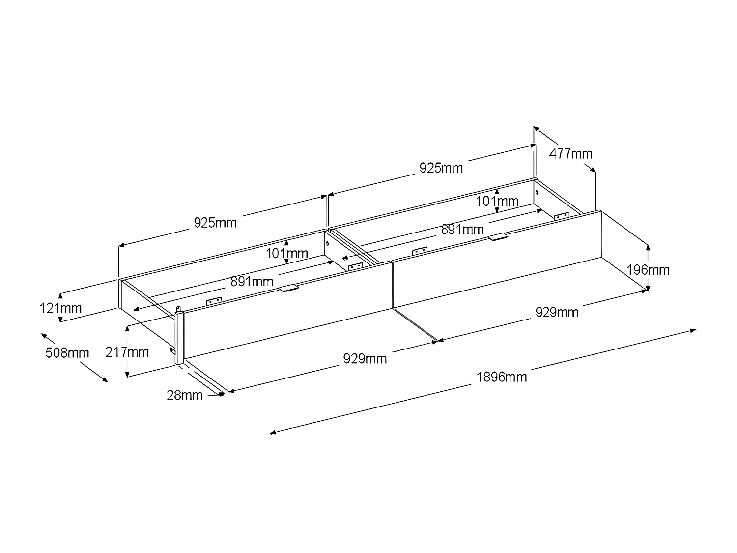 Letto con 2 cassetti 140 x 190 cm  Naturale e Nero + Rete a doghe + Materasso  - VELONA