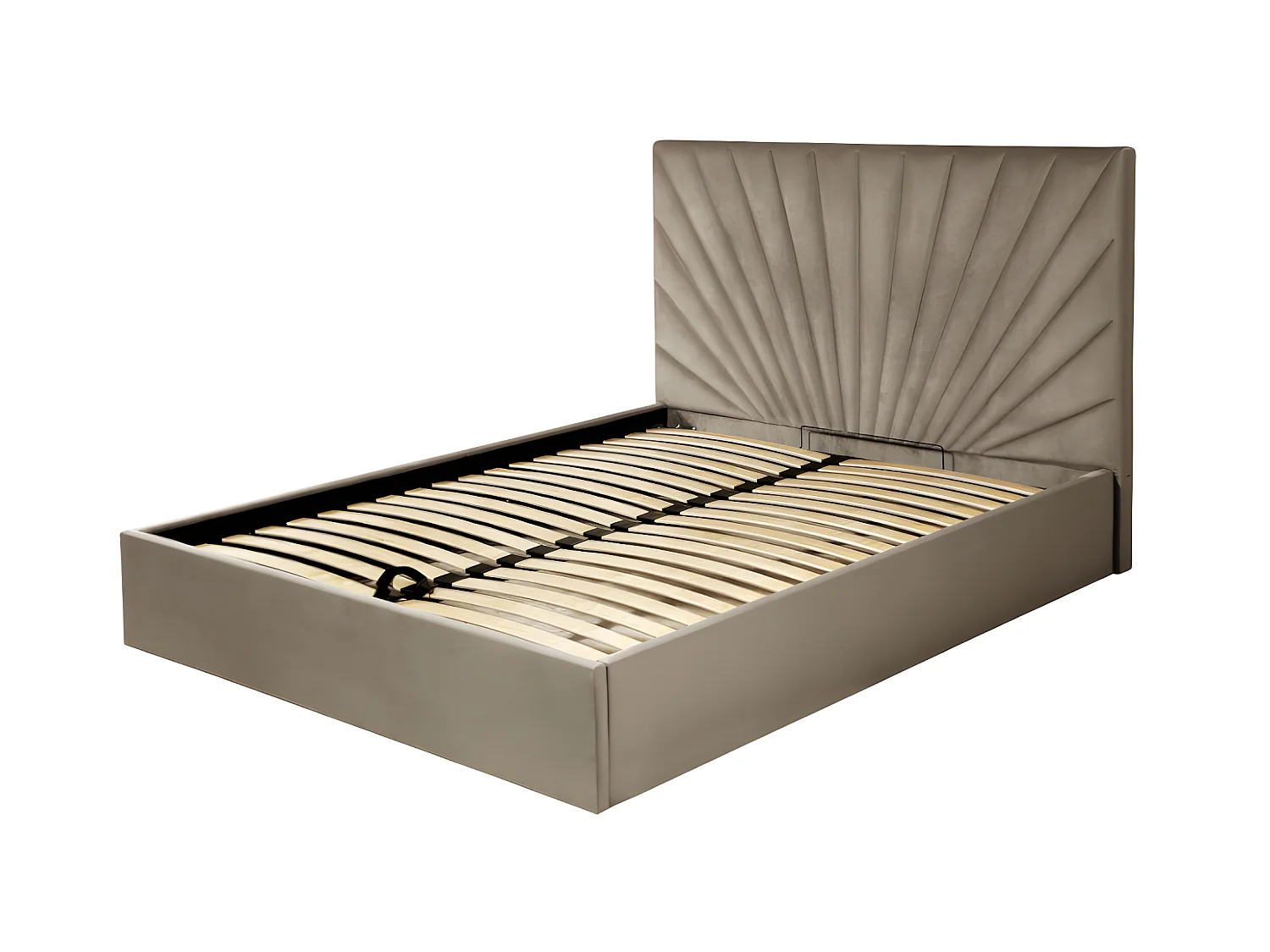 Lit coffre 140 x 190 cm - Velours - Taupe + Matelas - RILIODA de Pascal Morabito