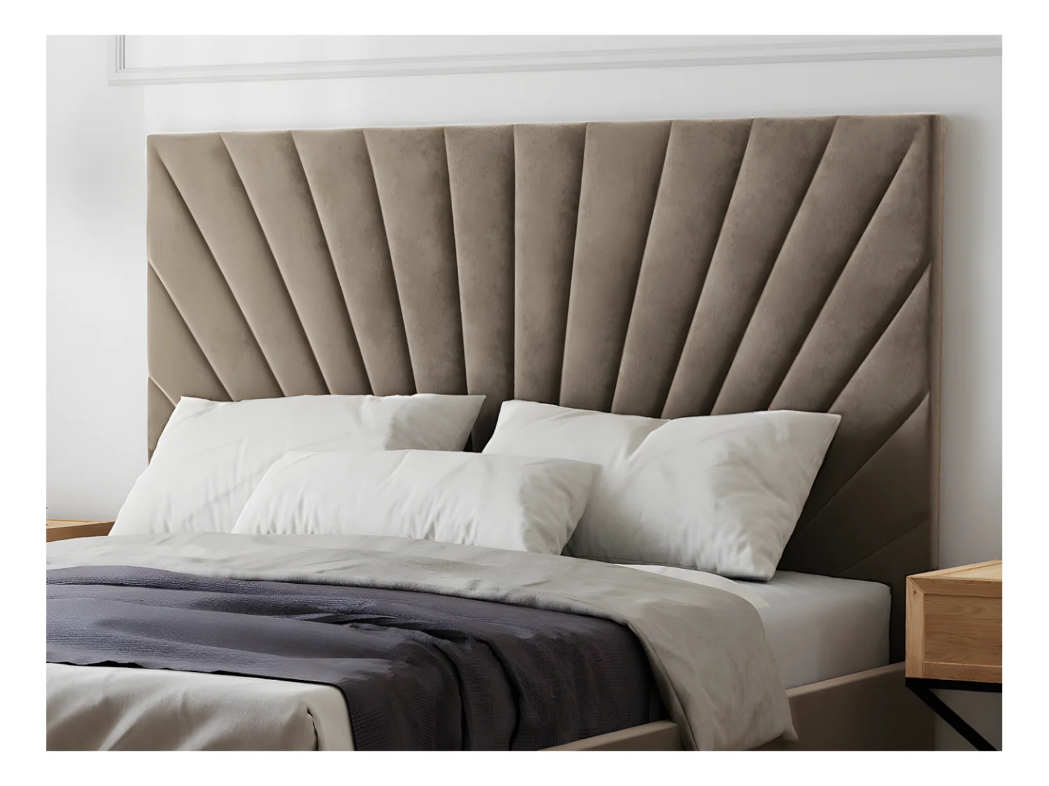 Lit coffre 140 x 190 cm - Velours - Taupe + Matelas - RILIODA de Pascal Morabito