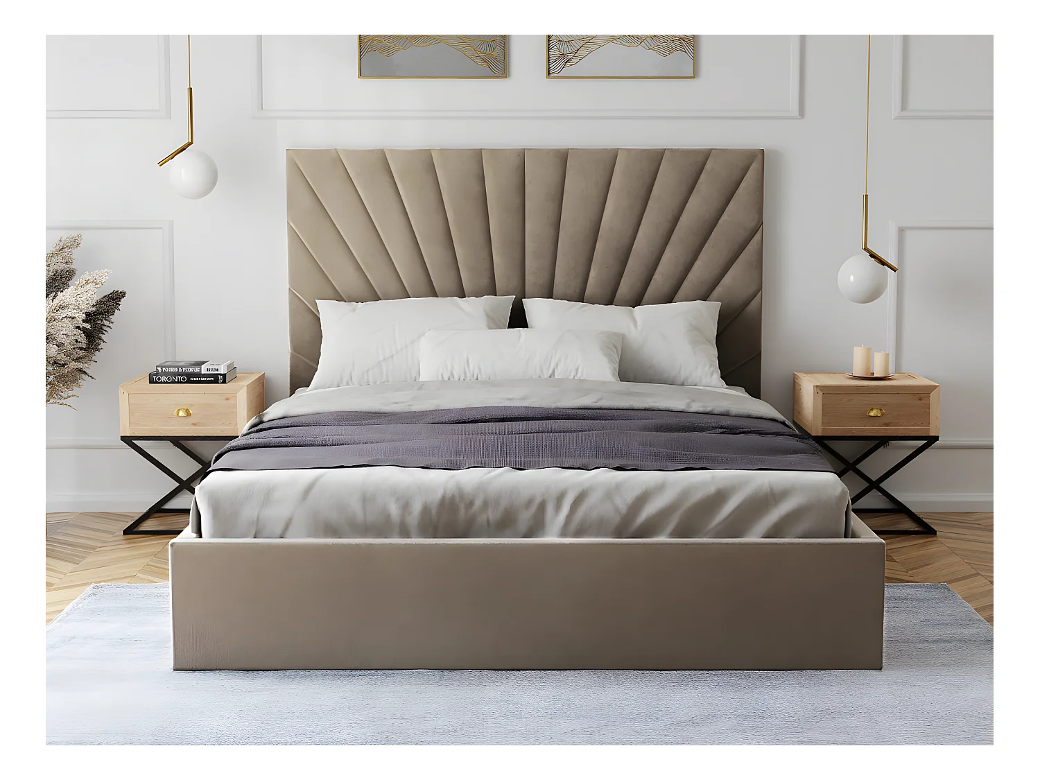 Bed met opbergruimte 140 x 190 cm - Velours - Taupe + matras - RILIODA van Pascal Morabito