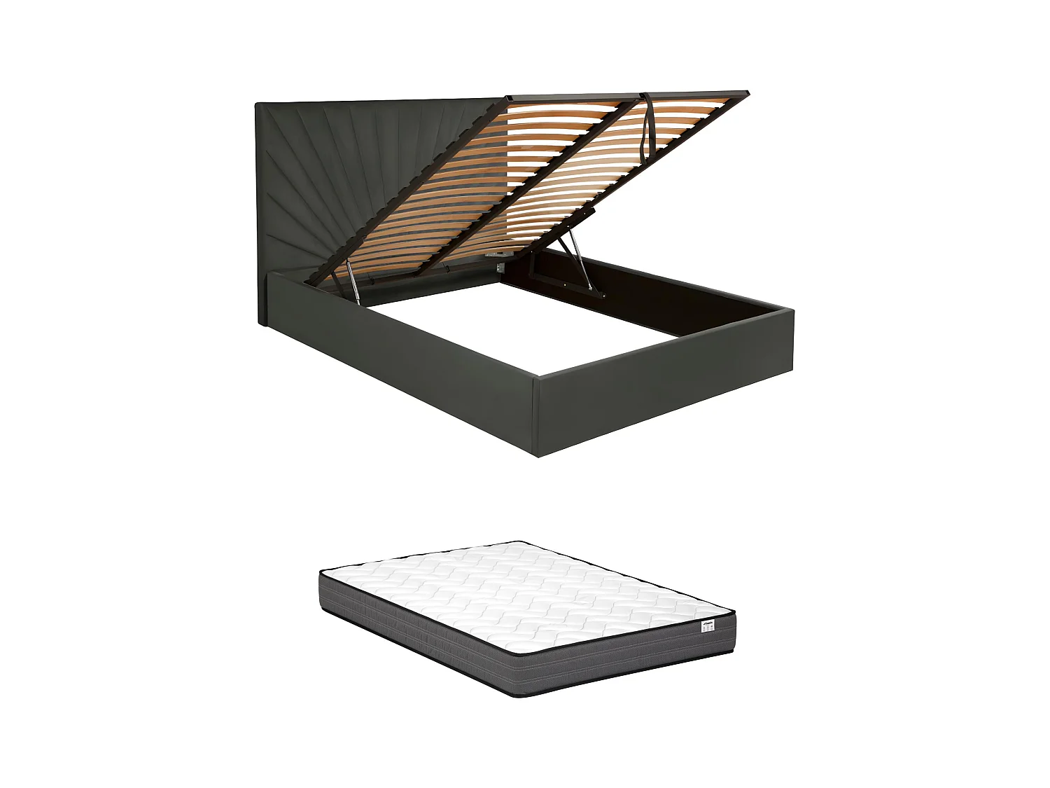 Lit coffre 140 x 190 cm - Velours - Gris anthracite + Matelas - RILIODA de Pascal Morabito