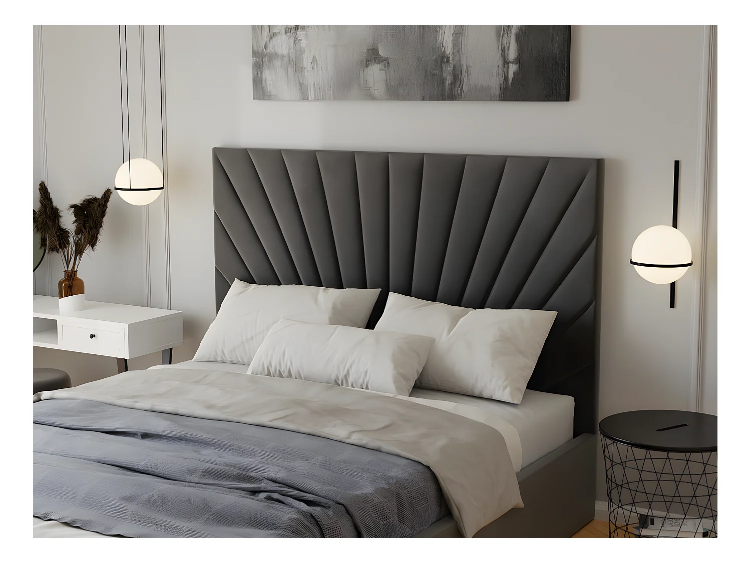 Bed met opbergruimte 140 x 190 cm - Velours - Antracietgrijs + matras - RILIODA van Pascal Morabito