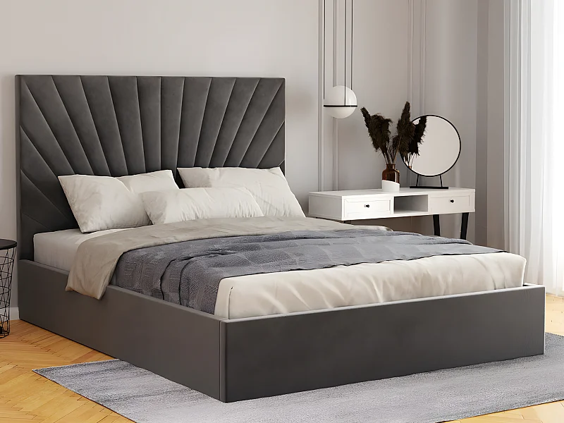 Lit coffre 160 x 200 cm - Velours - Gris anthracite + Matelas - RILIODA de Pascal Morabito