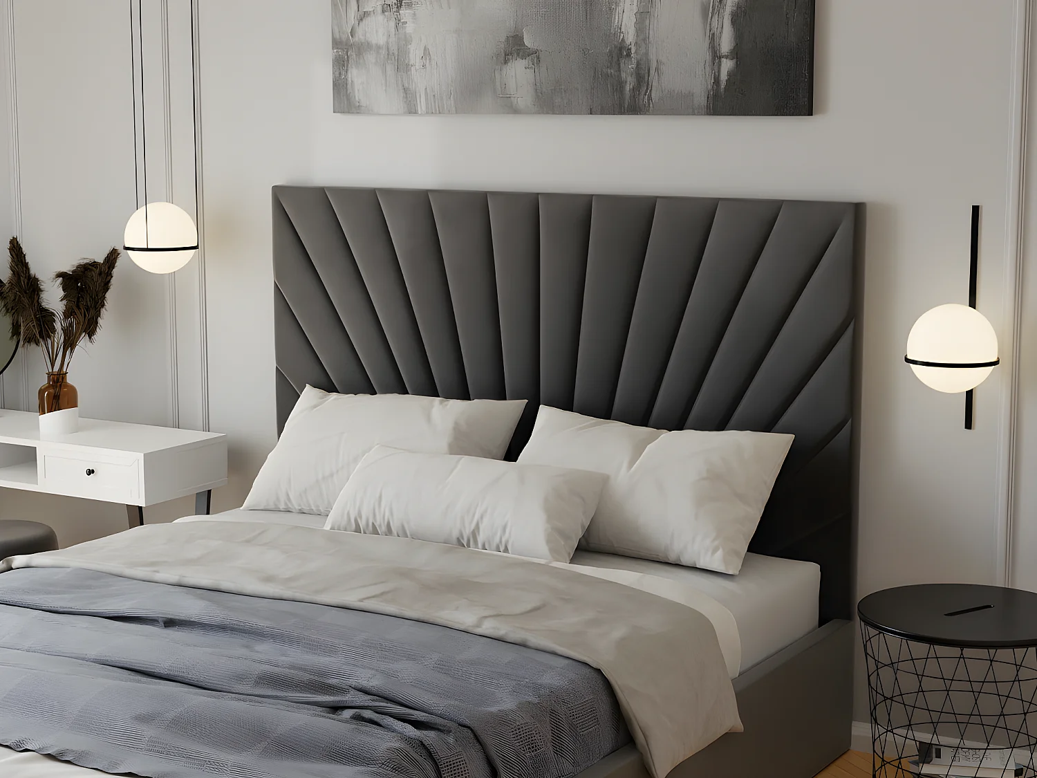 Lit coffre 160 x 200 cm - Velours - Gris anthracite + Matelas - RILIODA de Pascal Morabito