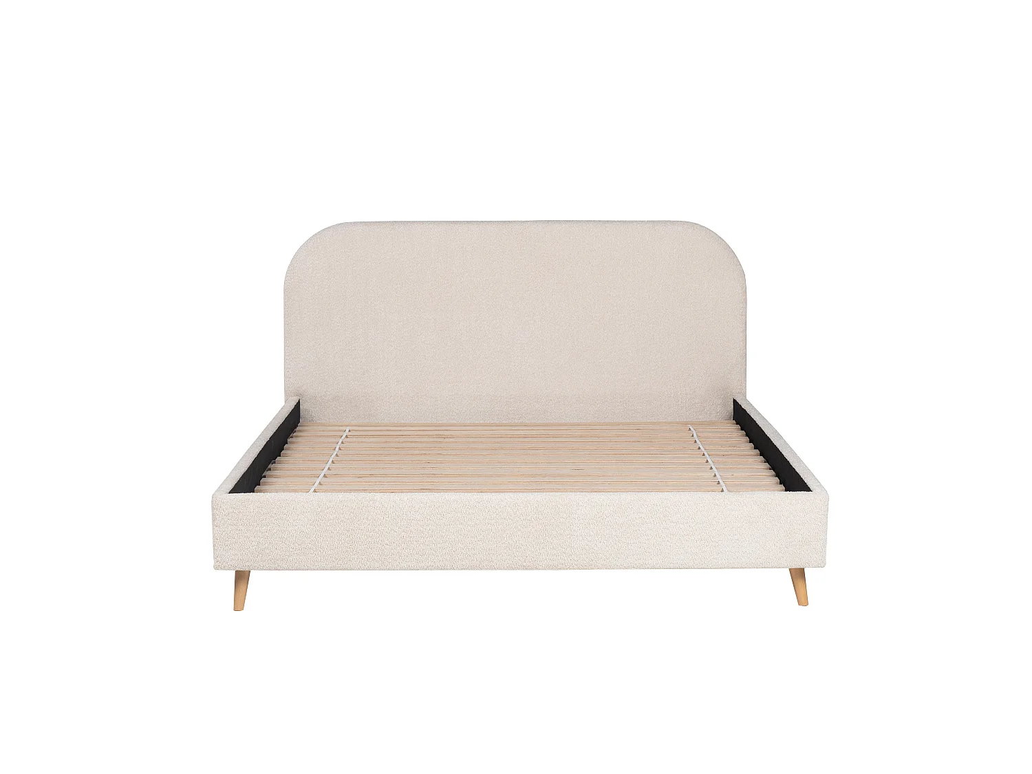Letto 140 x 190 cm Tessuto effetto bouclette Écru + Materasso - SANTADI
