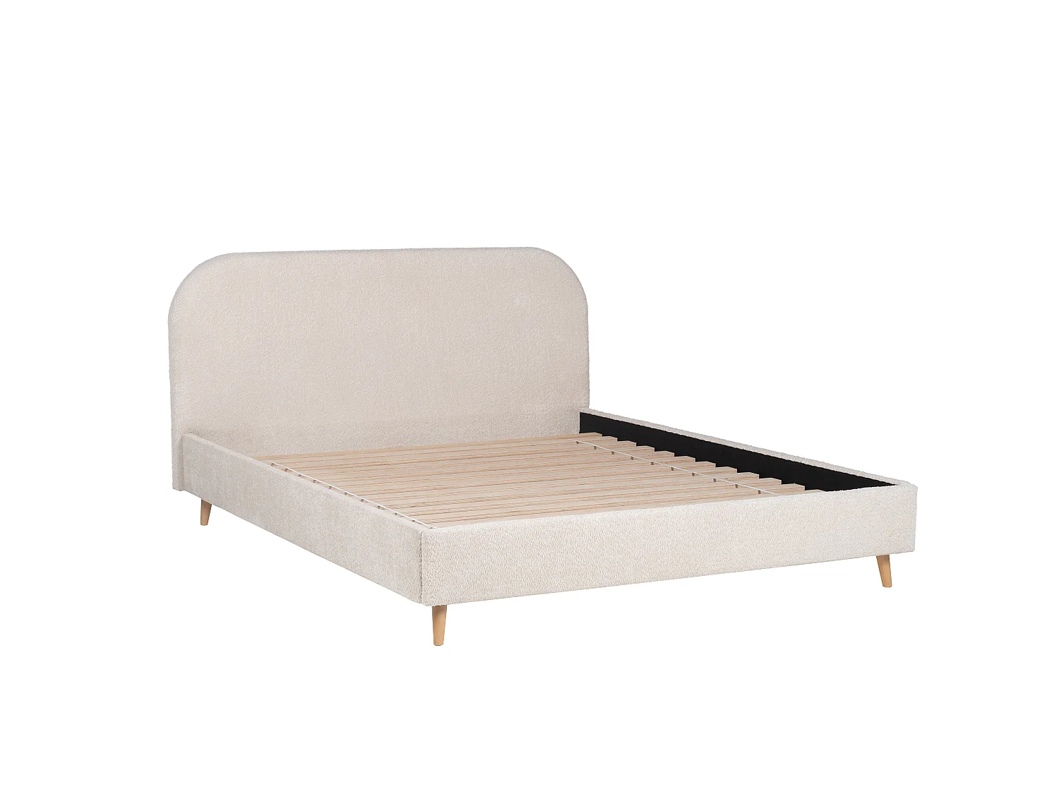 Letto 140 x 190 cm Tessuto effetto bouclette Écru + Materasso - SANTADI