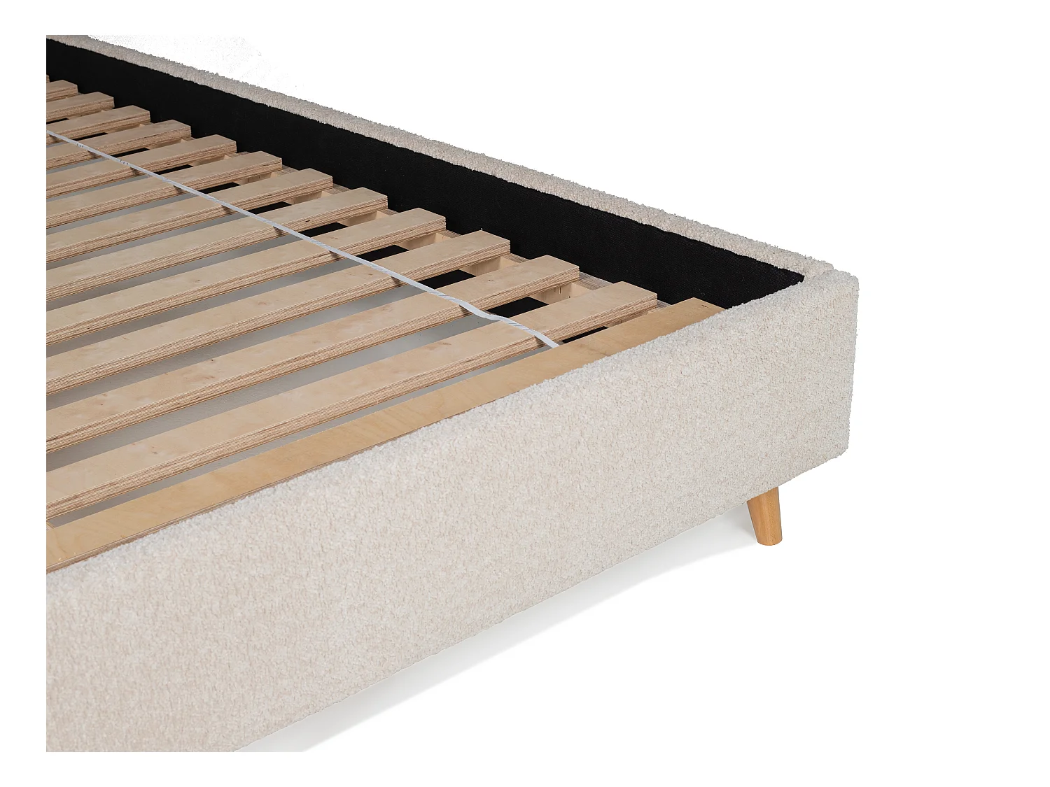 Bed 160 x 200 cm - Bouclé stof effect - Ecru + Matras - SANTADI