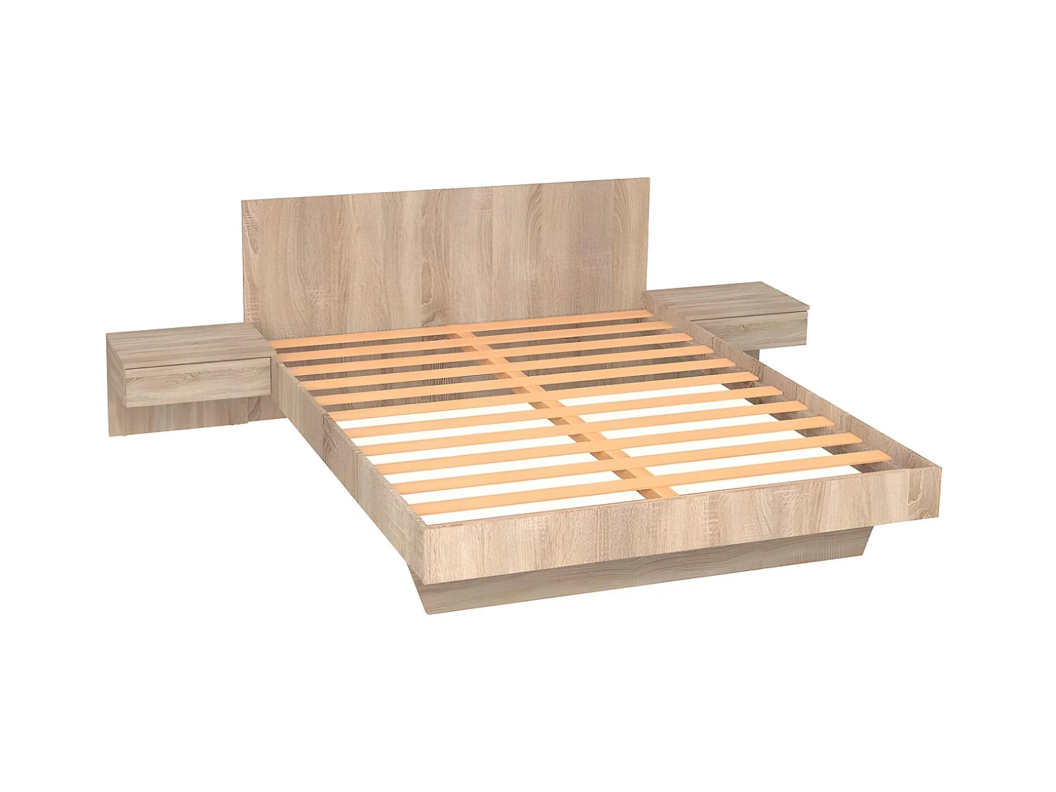 Łóżko z szafkami nocnymi 140 × 190 cm – Kolor: Naturalny + Materac – MARVELLOUS