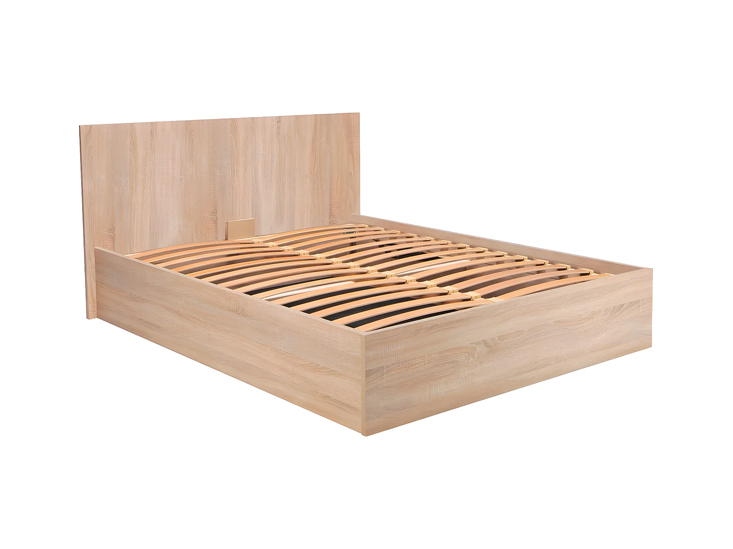 Bett mit Bettkasten - 140 x 190 cm - Holzfarben + Matratze - ELPHEGE