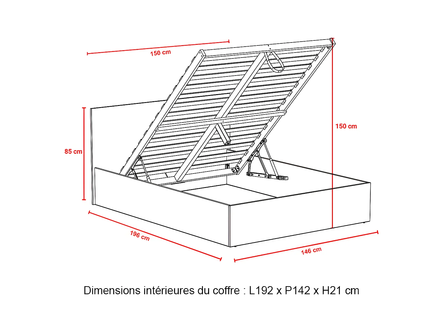 Bett mit Bettkasten - 140 x 190 cm - Holzfarben + Matratze - ELPHEGE