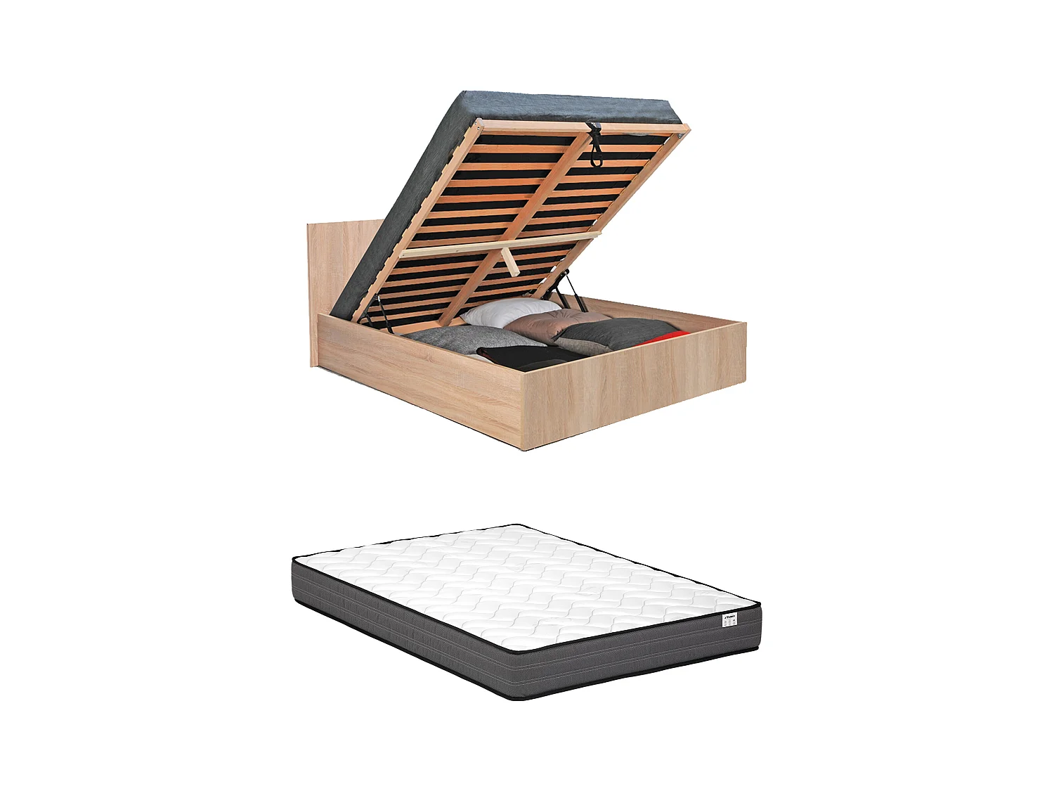 Lit coffre 140 x 190 cm - Coloris : Naturel + Matelas - ELPHEGE