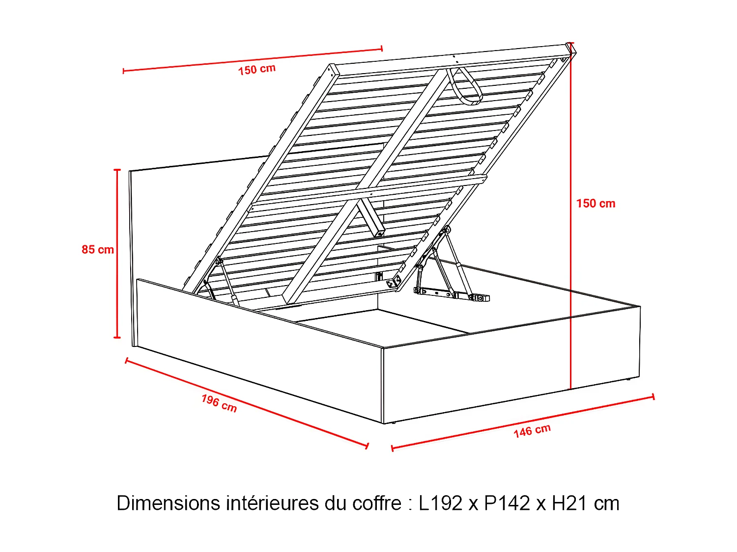 Lit coffre 140 x 190 cm - Coloris : Naturel + Matelas - ELPHEGE