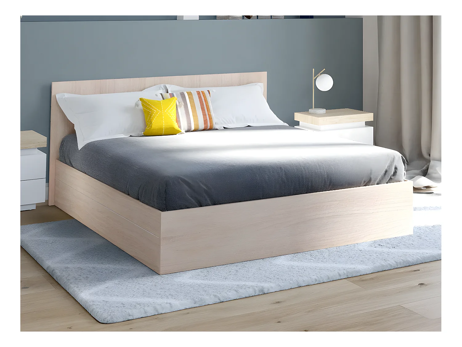 Lit coffre 160 x 200 cm - Coloris : Naturel + Matelas - ELPHEGE