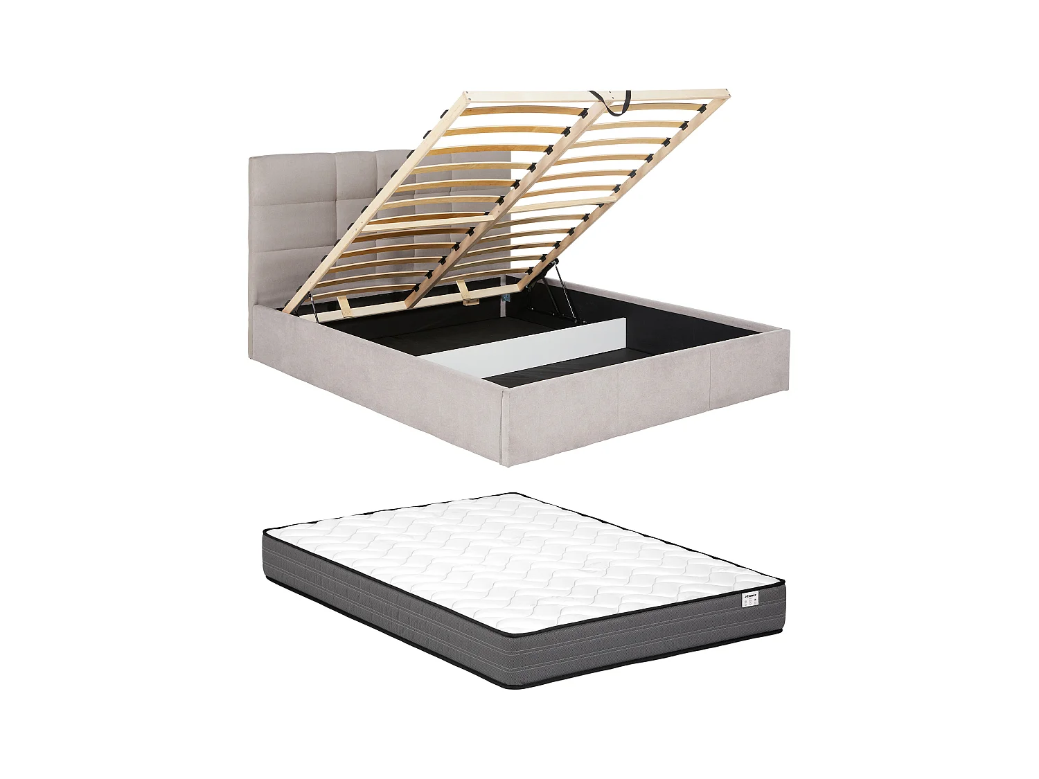 Lit coffre 160 x 200 cm - Tissu - Beige + Matelas - ELIAVA de Pascal Morabito