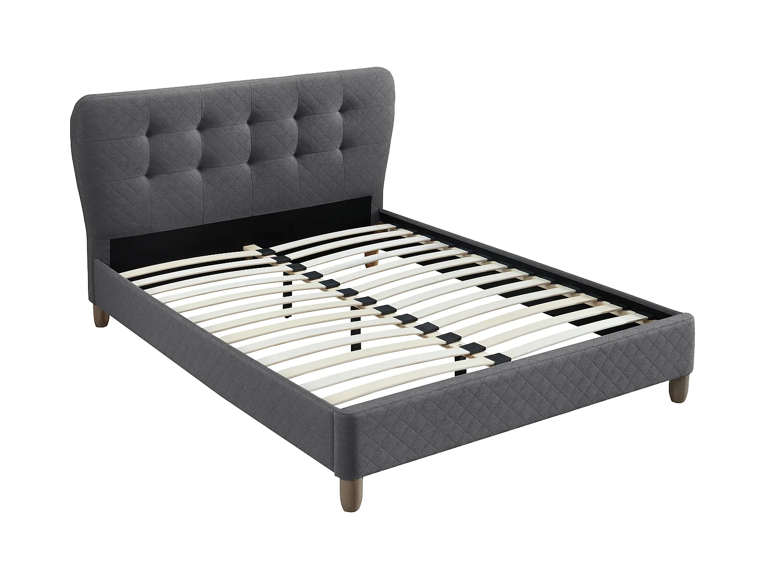 Lit 140 x 190 cm avec tête de lit capitonnée - Tissu - Gris + Matelas - ELIDE