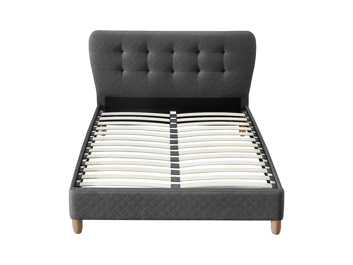 Lit 140 x 190 cm avec tête de lit capitonnée - Tissu - Gris + Matelas - ELIDE