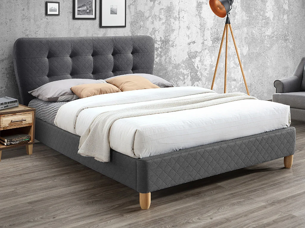 Polsterbett - 140 x 190 cm - Stoff - Grau + Matratze - ELIDE