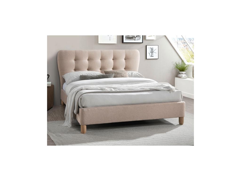Polsterbett 140 x 190 cm mit gestepptem Kopfteil + Matratze - Stoff - Beige günstig online kaufen