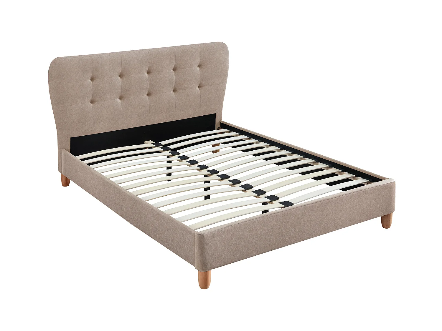 Cama 140 x 190 cm con cabecero capitoné - Tela - Beige + colchón - ELIDE