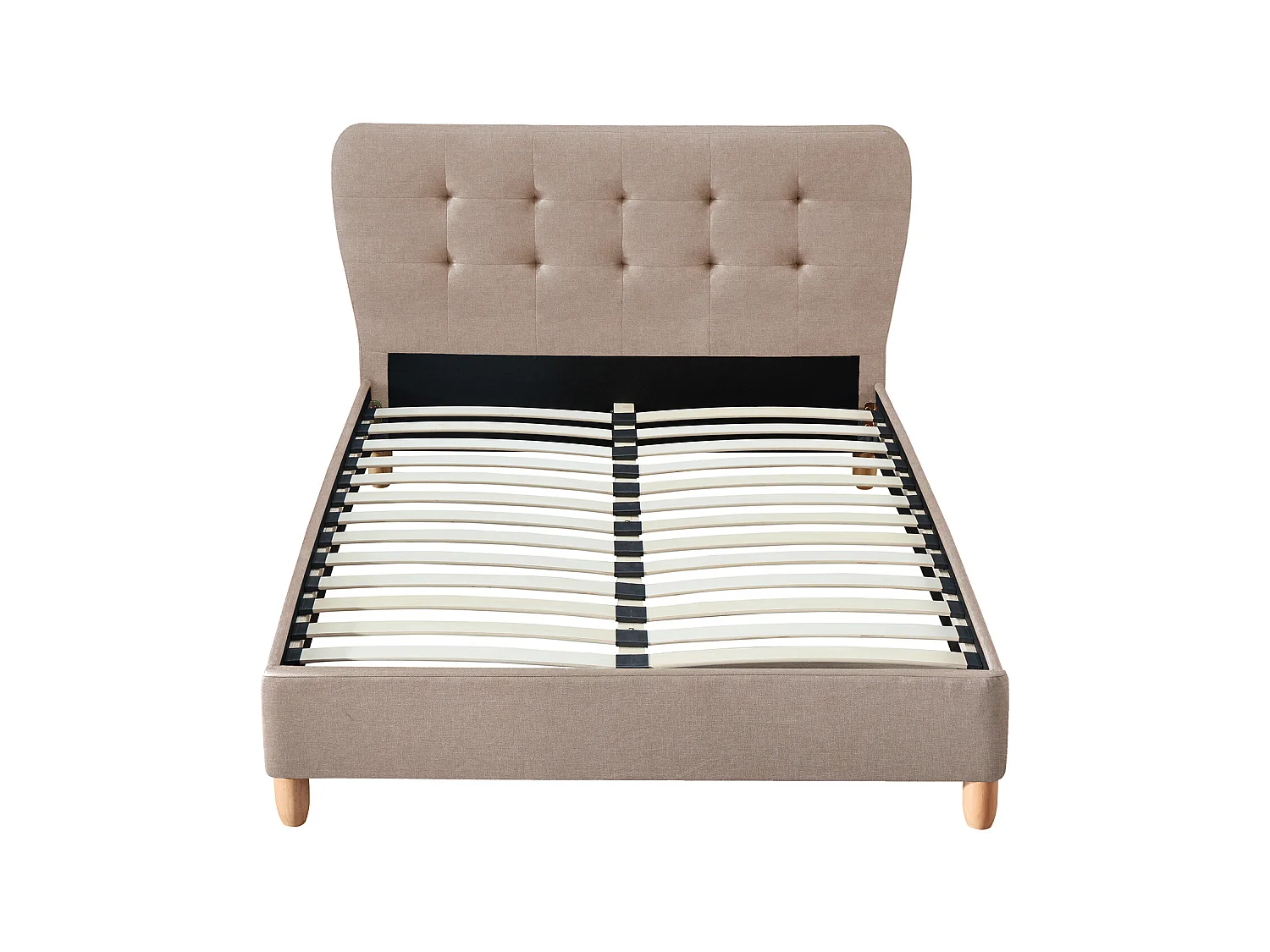 Cama 140 x 190 cm con cabecero capitoné - Tela - Beige + colchón - ELIDE