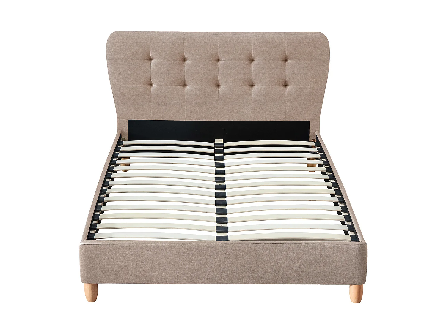 Bed 140 x 190 cm met gecapitonneerd hoofdbord - Stof - Beige + matras - ELIDE