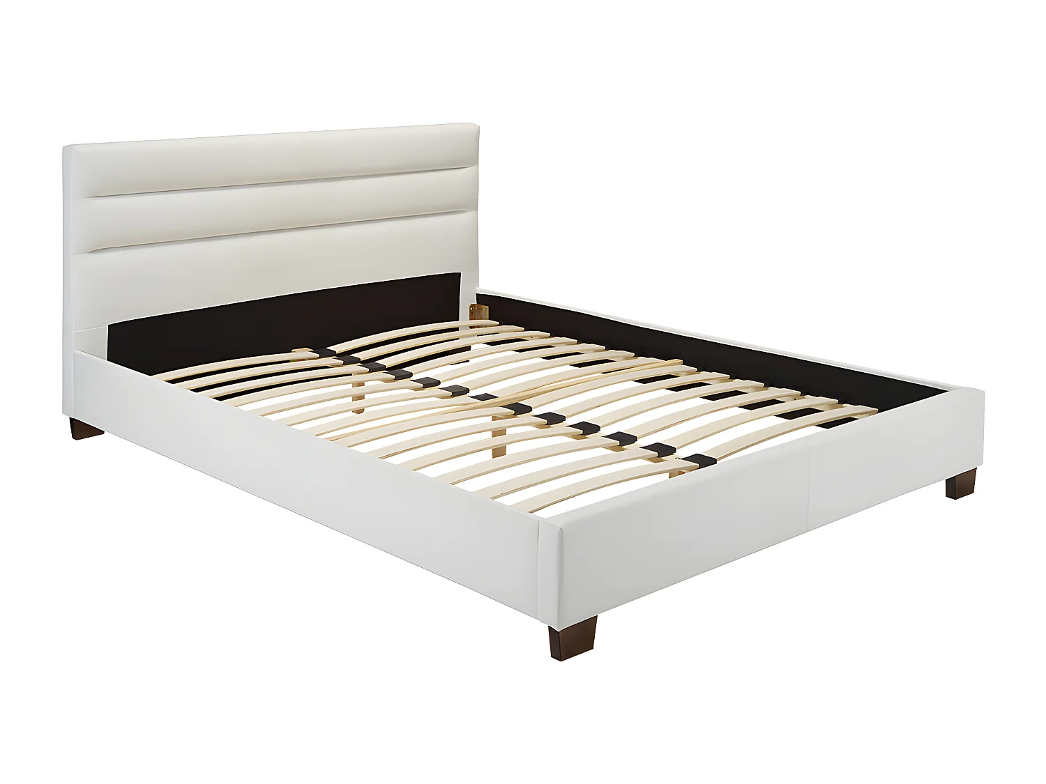 Lit 140 x 190 cm - Simili - Blanc + Matelas - FAUSTIN