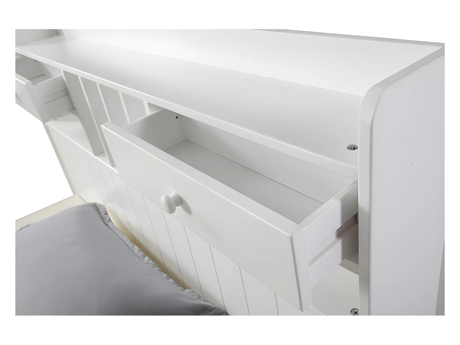 Lit avec rangements 140 x 190 cm - Pin - Blanc + Sommier + Matelas - MEDERICK