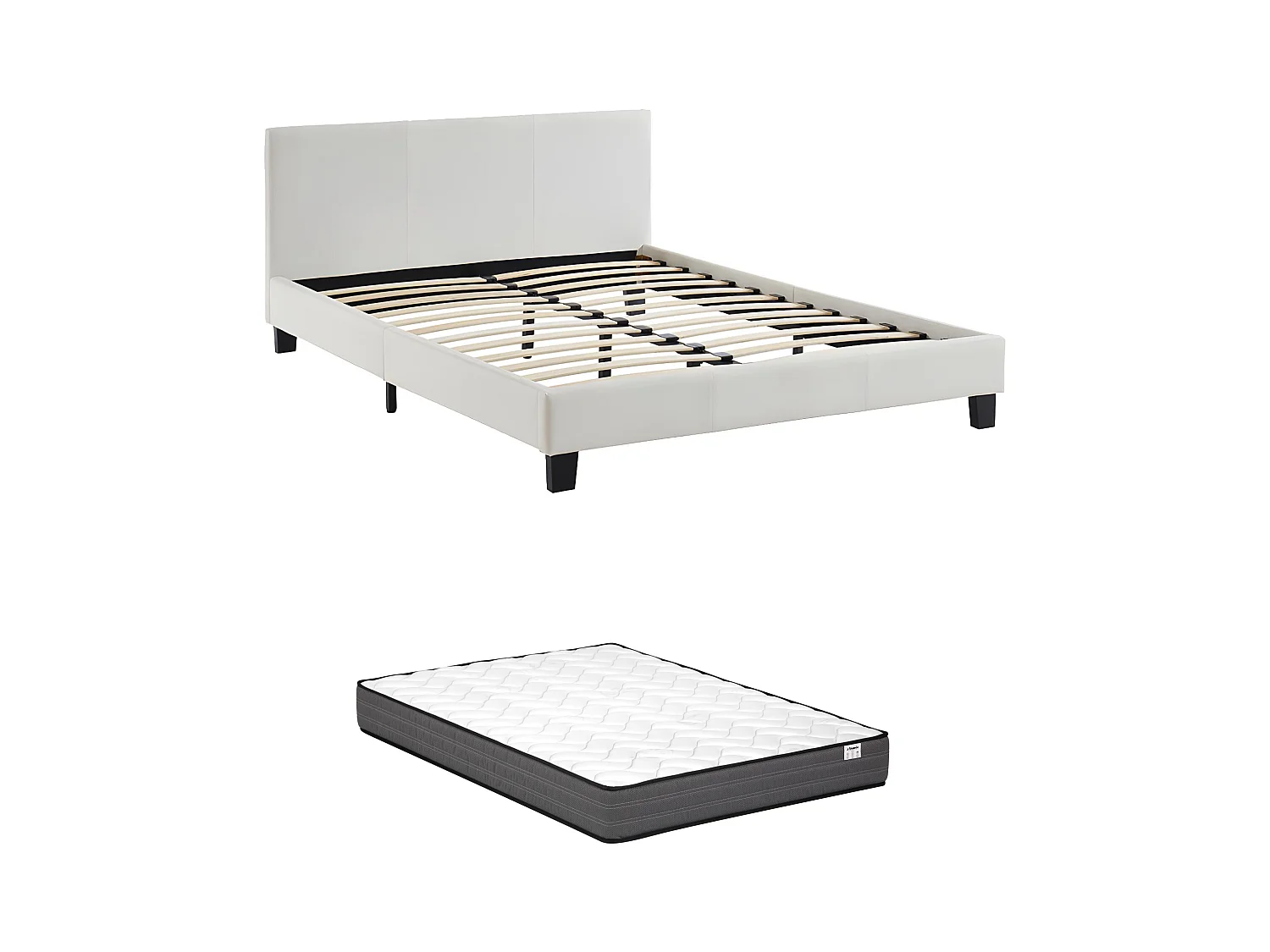 Cama 140 x 190 cm - Piel sintética - Blanco + colchón - CORNELIUS II