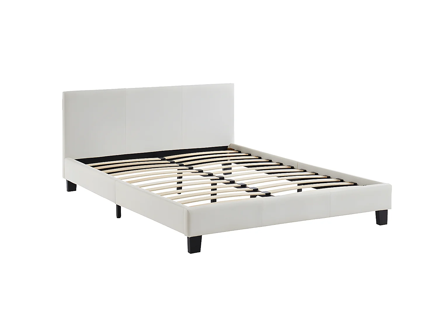 Cama 140 x 190 cm - Piel sintética - Blanco + colchón - CORNELIUS II