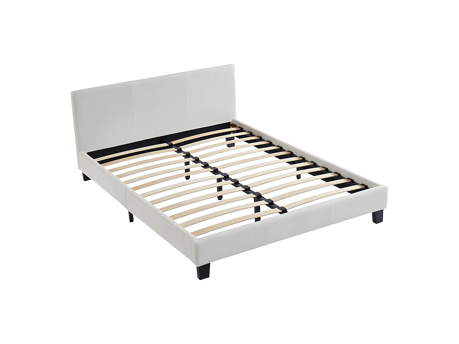 Cama 140 x 190 cm - Piel sintética - Blanco + colchón - CORNELIUS II