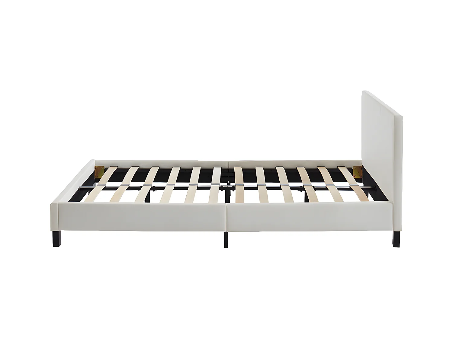 Lit 140 x 190 cm - Simili - Blanc + Matelas - CORNELIUS II